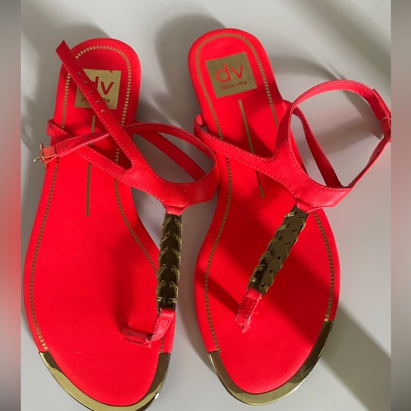 Dolce Vita Neon Red and Gold Sandals - Picture 8 of 8